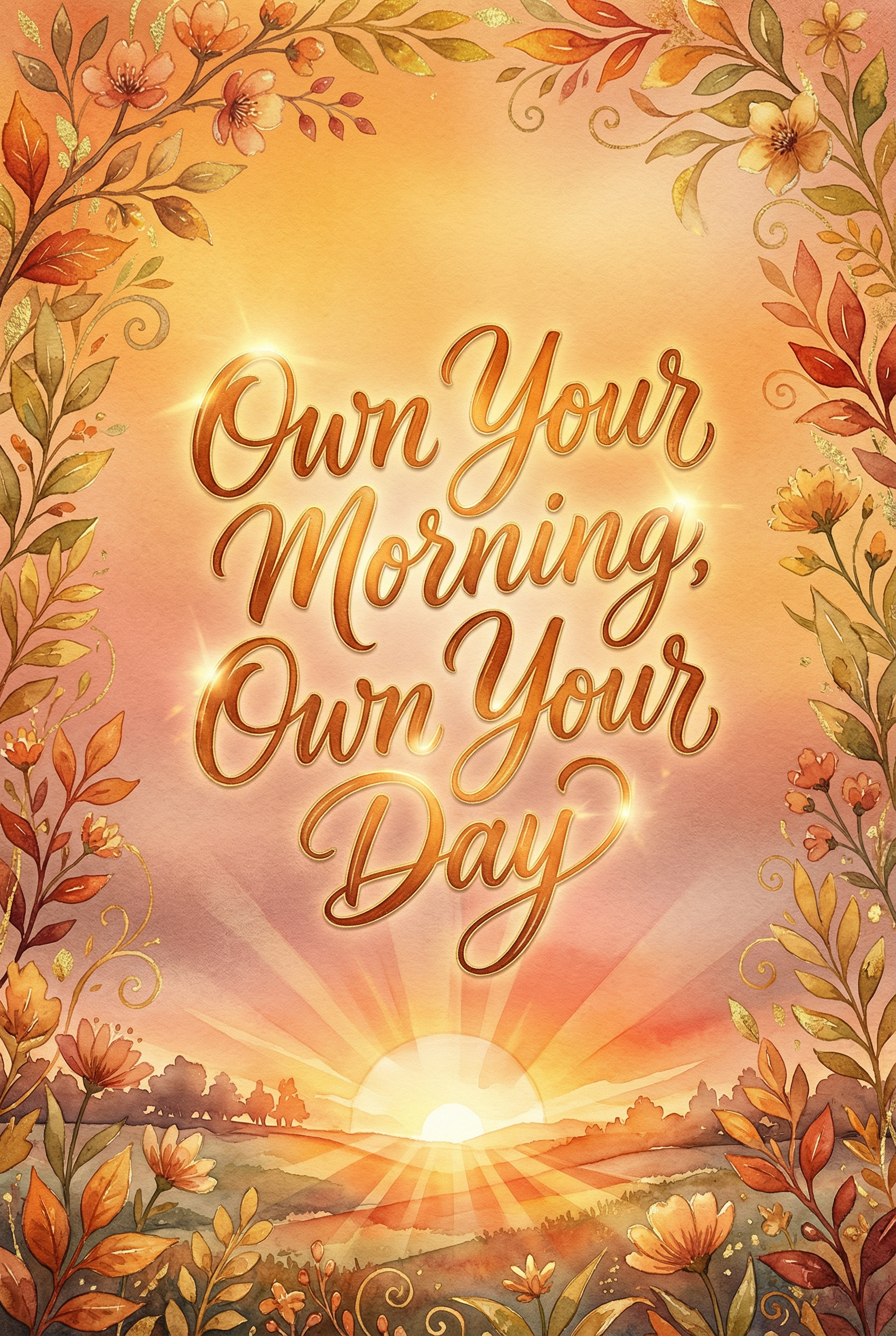 Morning Mindset — Own Your Morning Own Your Day — Sunrise portrait inspirational sign