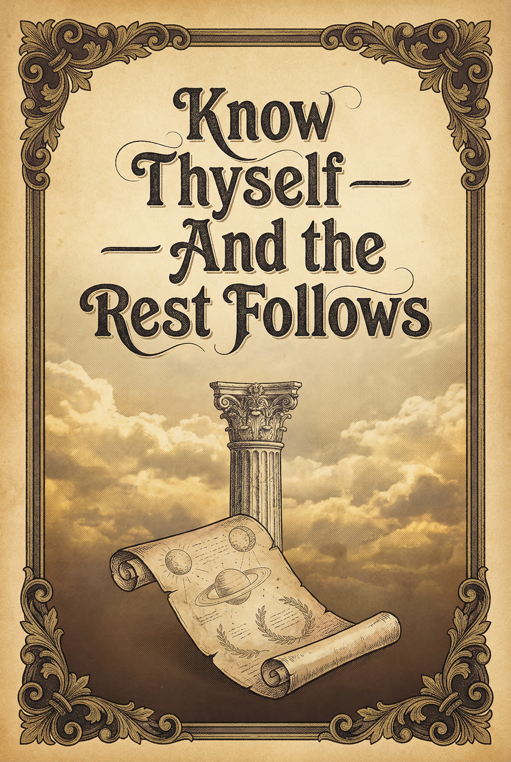 Ancient Wisdom — Know Thyself And the Rest Follows — Vintage classic portrait sign