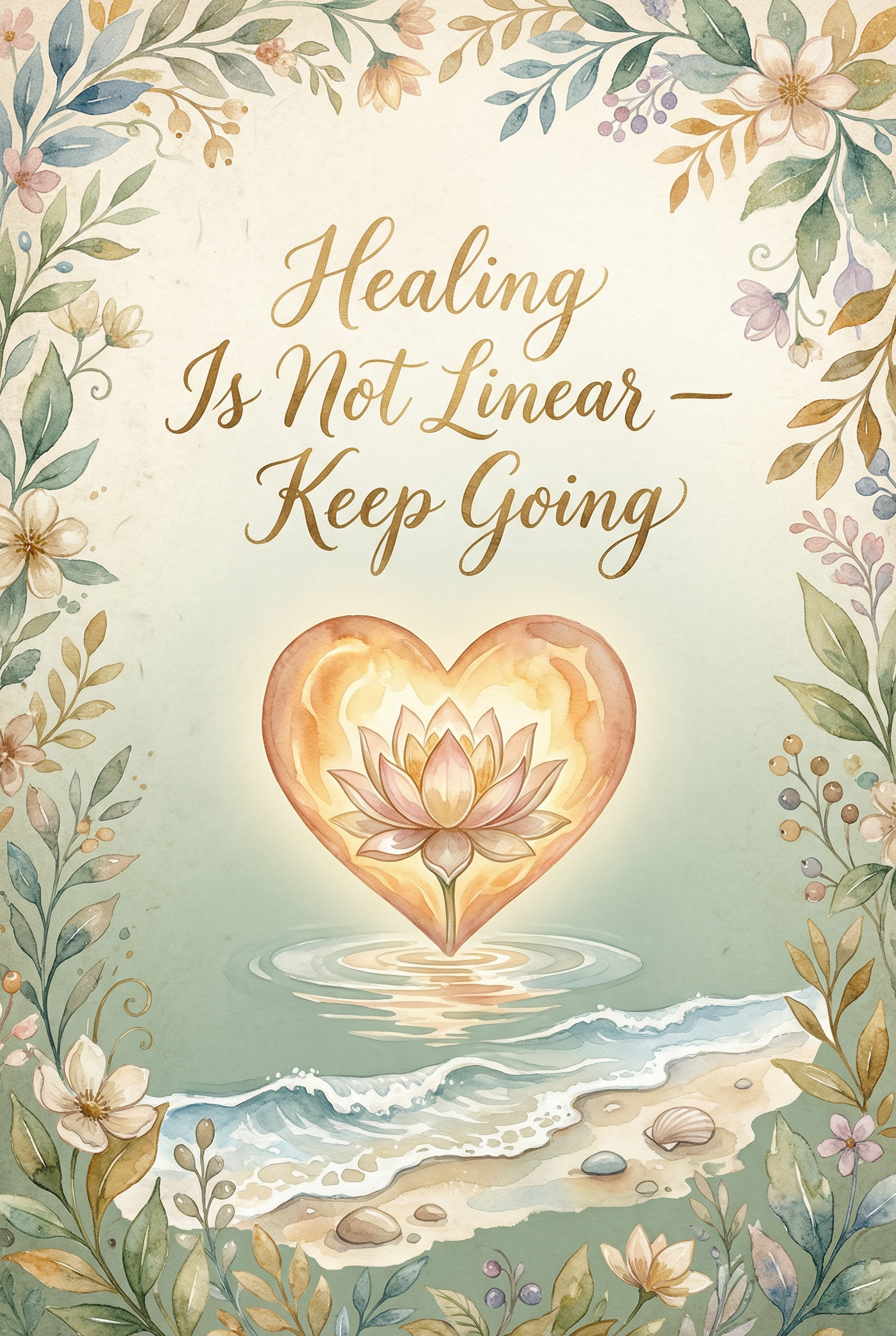 Recovery & Healing — Healing Is Not Linear Keep Going — Calm mindful portrait sign