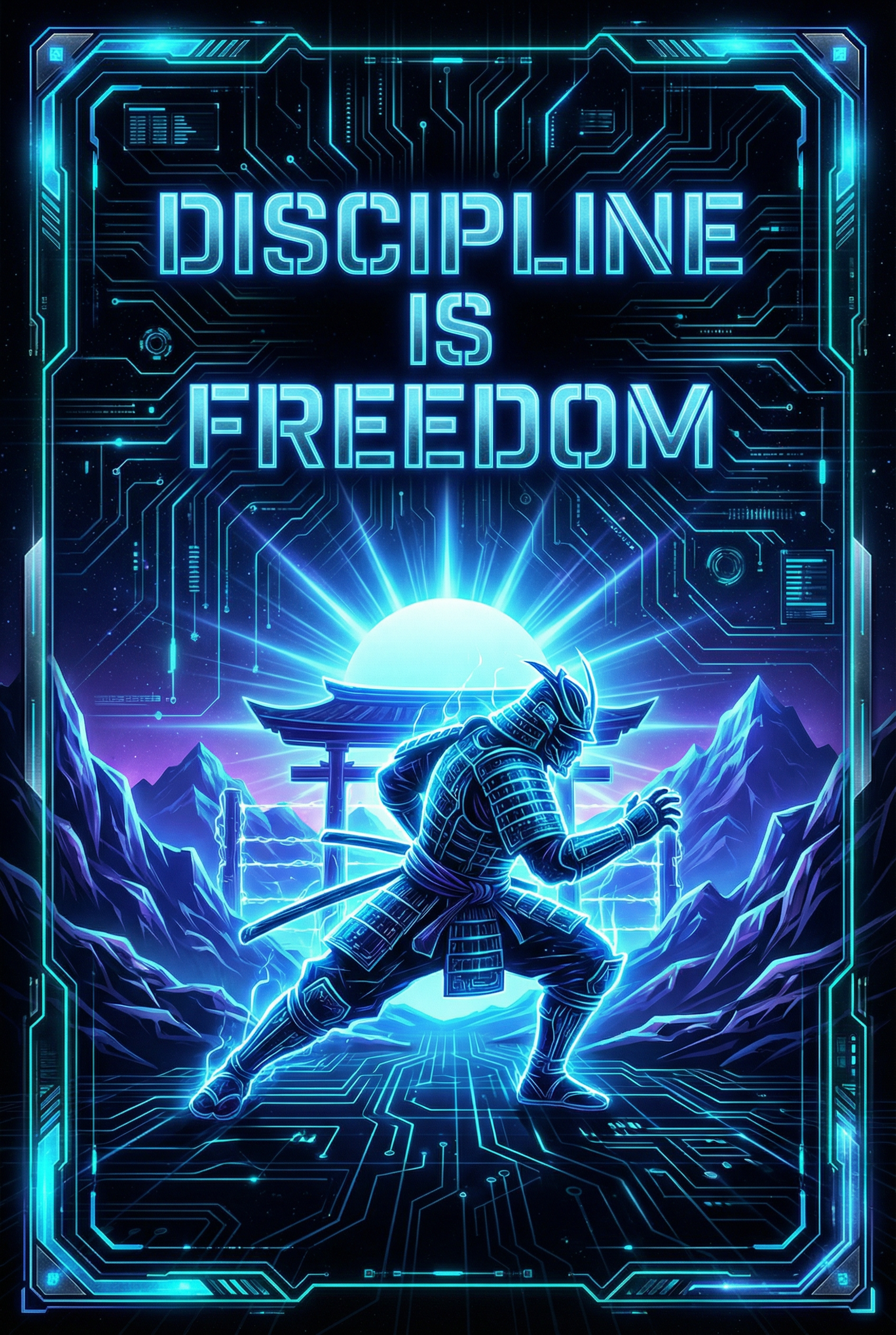 Discipline — Discipline Is Freedom — Sci-Fi futuristic portrait inspirational sign