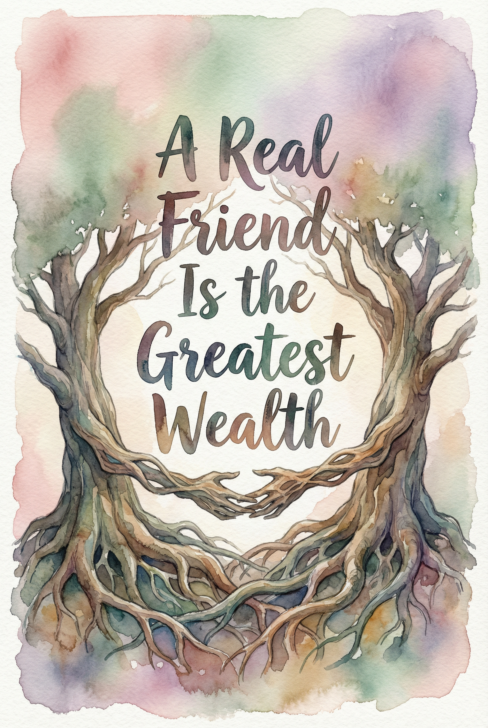 Friendship — A Real Friend Is the Greatest Wealth — Watercolour soft portrait sign
