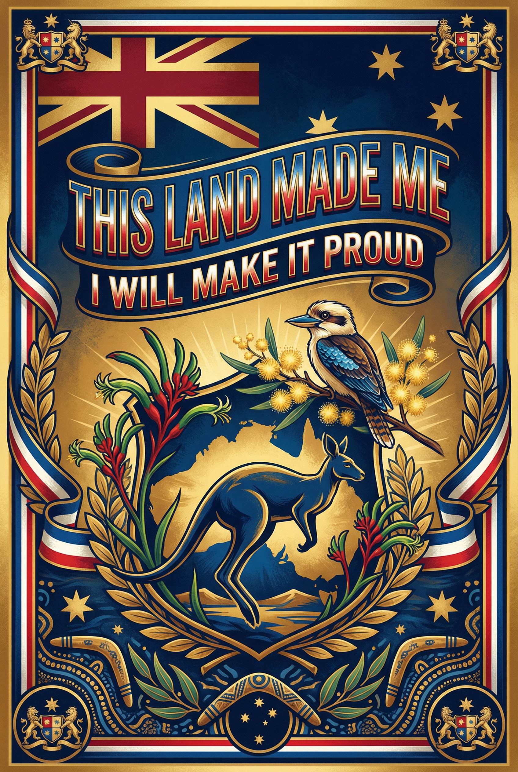 My Country Australia — This Land Made Me I Will Make It Proud — Patriotic portrait sign